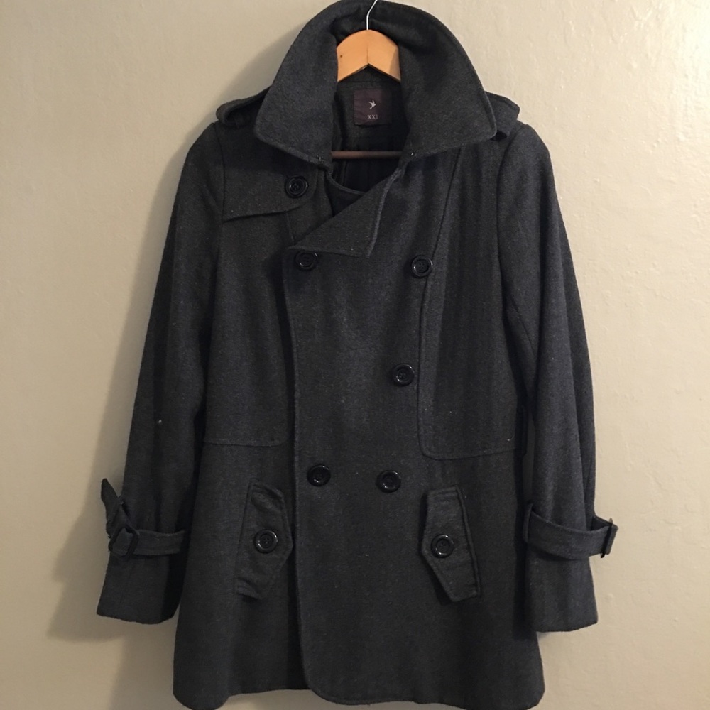 Grey wool-blend peacoat